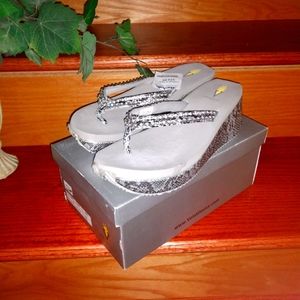 NWT, Volatile snake print faux bling sandals